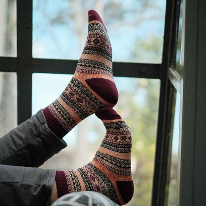 (EU 36-42) Retro Knit Pattern Socks - Vintage Style