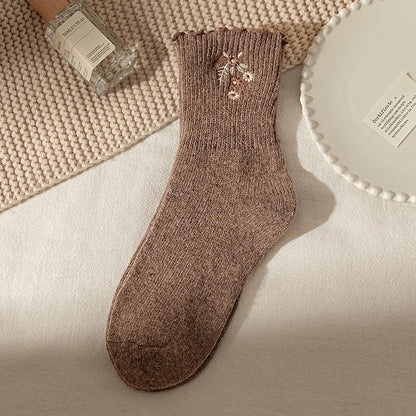 Cozy Floral Embroidered Winter Socks – 3 Colors