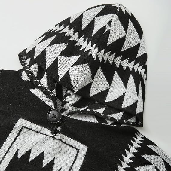 Premium Handmade Monochrome Navajo-Style Hooded Poncho