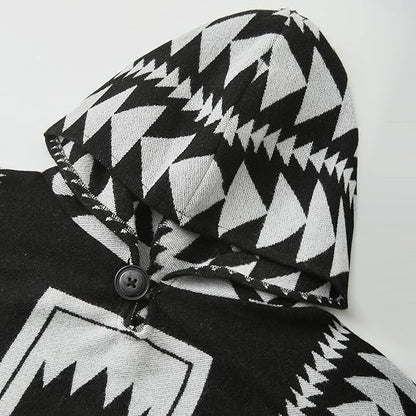 Premium Handmade Monochrome Navajo-Style Hooded Poncho