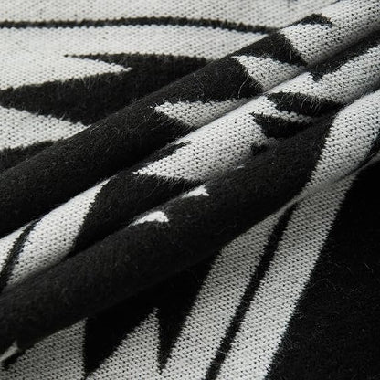 Premium Handmade Monochrome Navajo-Style Hooded Poncho
