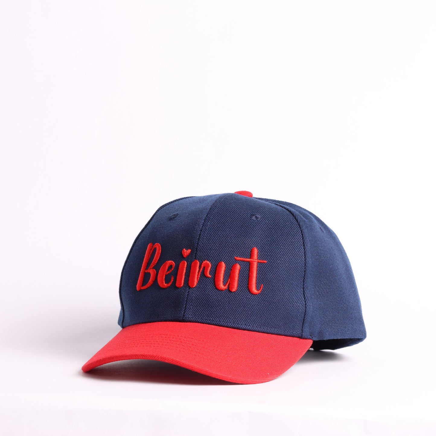 Beirut Embroidered Cap – Navy Blue & Red Puff Lettering Snapback Hat