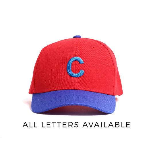 Custom Initial Embroidered Baseball Cap | Red & Blue Personalized Letter Dad Hat