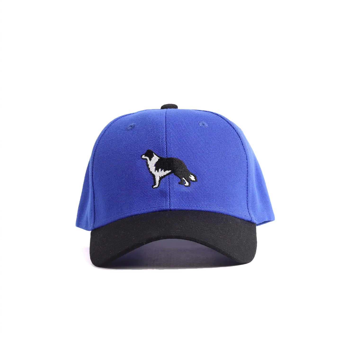Border Collie Embroidered Baseball Cap | Royal Blue & Black Two-Tone Dog Lover Hat
