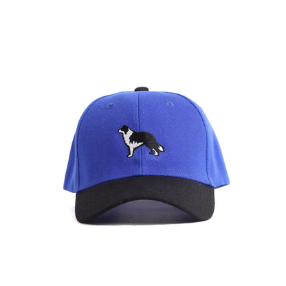 Border Collie Embroidered Baseball Cap | Royal Blue & Black Two-Tone Dog Lover Hat
