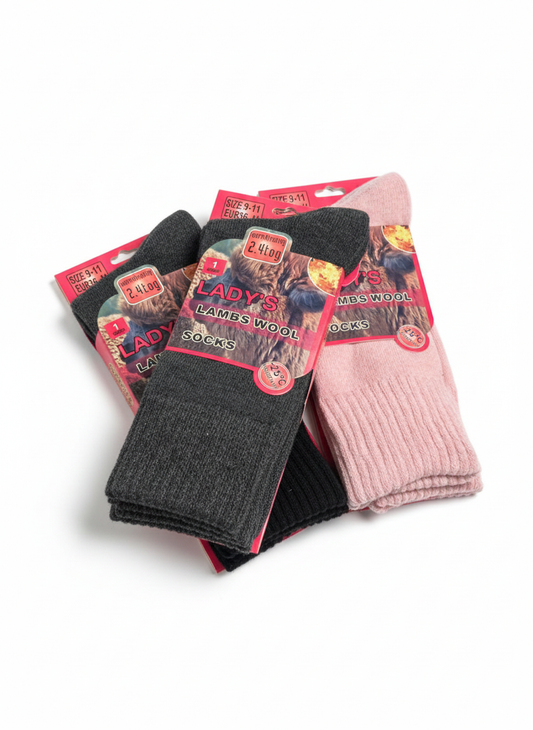 36-41 | Ultra-Warm Lambswool Winter Socks for Women – Thick Thermal Knit in Charcoal, Black, and Soft Pink