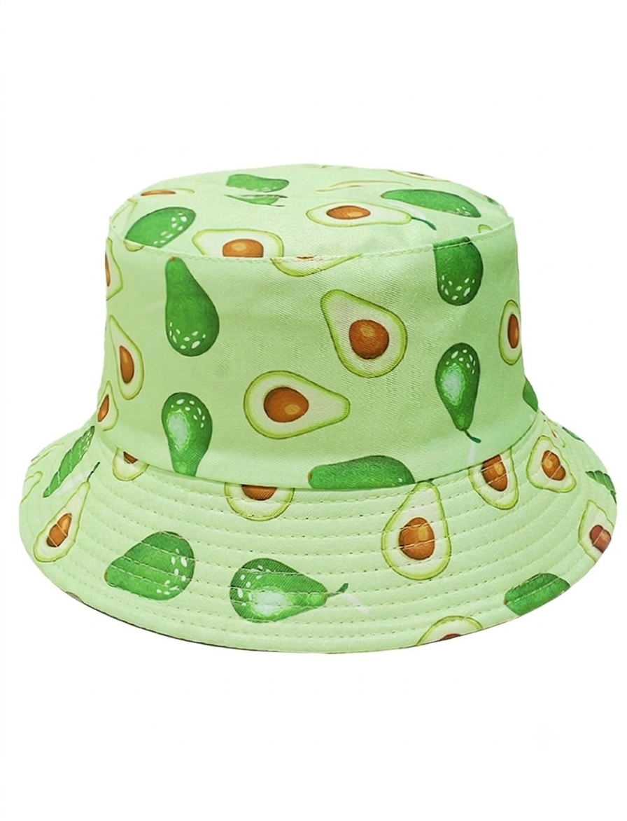 Pastel Green Avocado Print Bucket Hat – Cute Fruit Pattern Summer Sun Cap