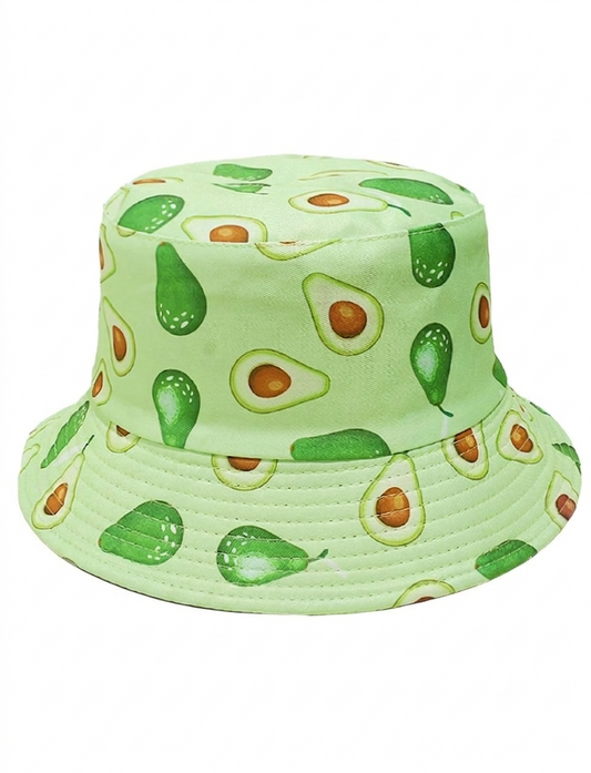 Pastel Green Avocado Print Bucket Hat – Cute Fruit Pattern Summer Sun Cap