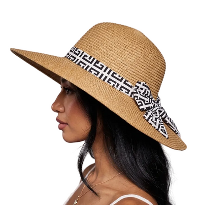 Athena Wide-Brim Straw Beach Hat with Geometric Bow –Premium Summer Headwear Lebanon
