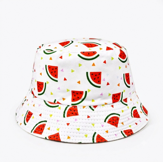 Fresh Watermelon Print Bucket Hat – Cute Fruit Pattern Summer Sun Cap on White