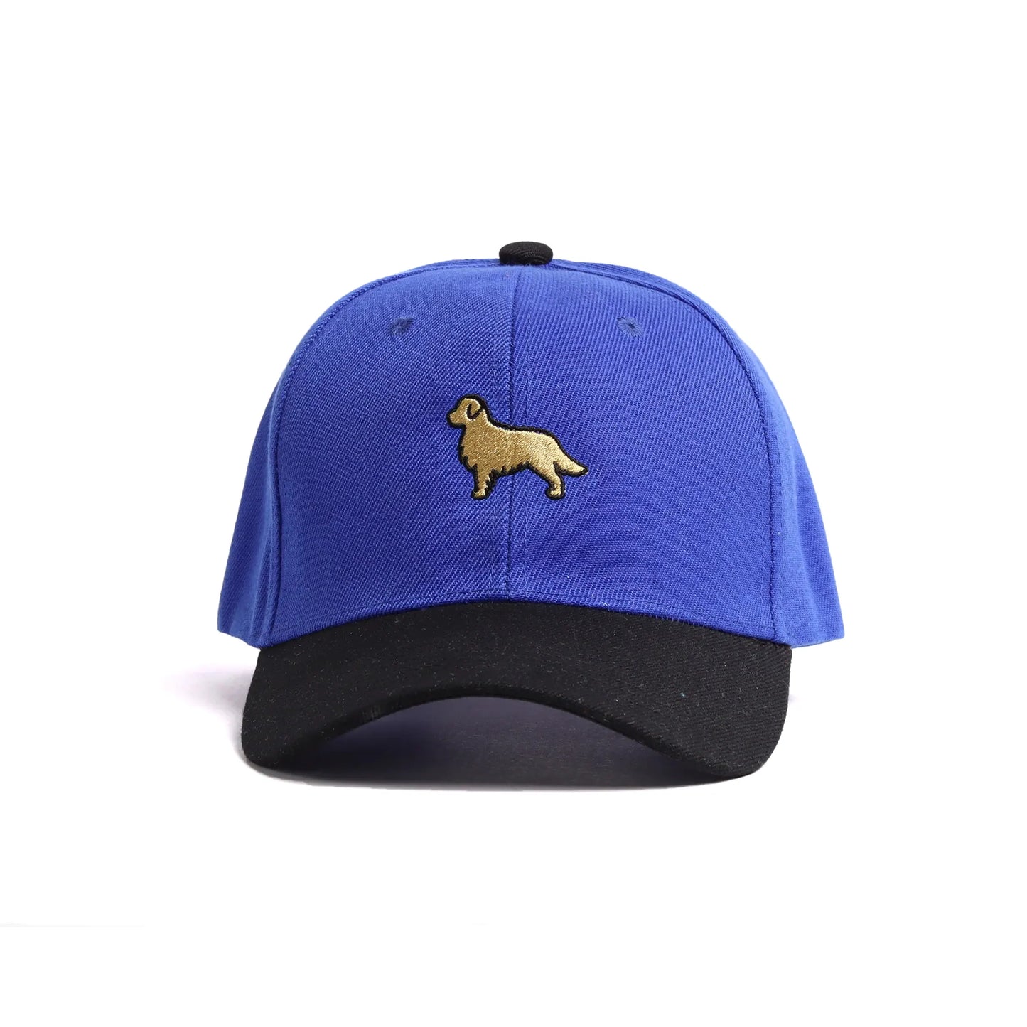 Golden Retriever Silhouette Embroidered Cap | Royal Blue & Black Personalized Dad Hat
