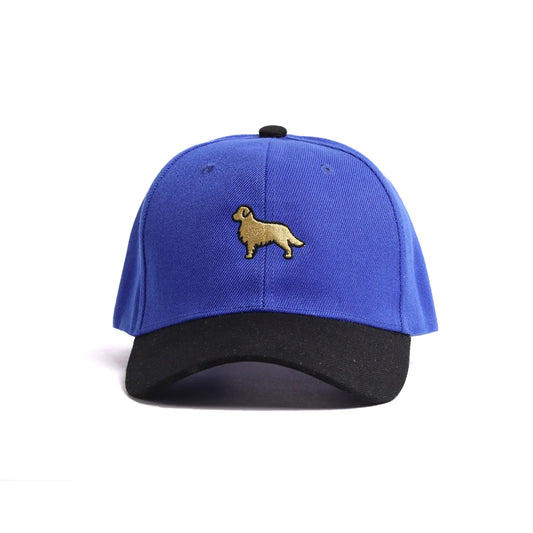 Golden Retriever Silhouette Embroidered Cap | Royal Blue & Black Personalized Dad Hat