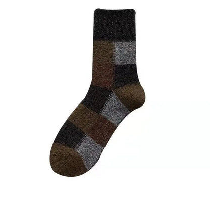 37-41 EU - Earth-Toned Chunky Knit Checkered Socks