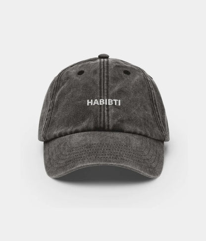Habibti Vintage Embroidered Dad Hat - Distressed Charcoal Baseball Cap Lebanon