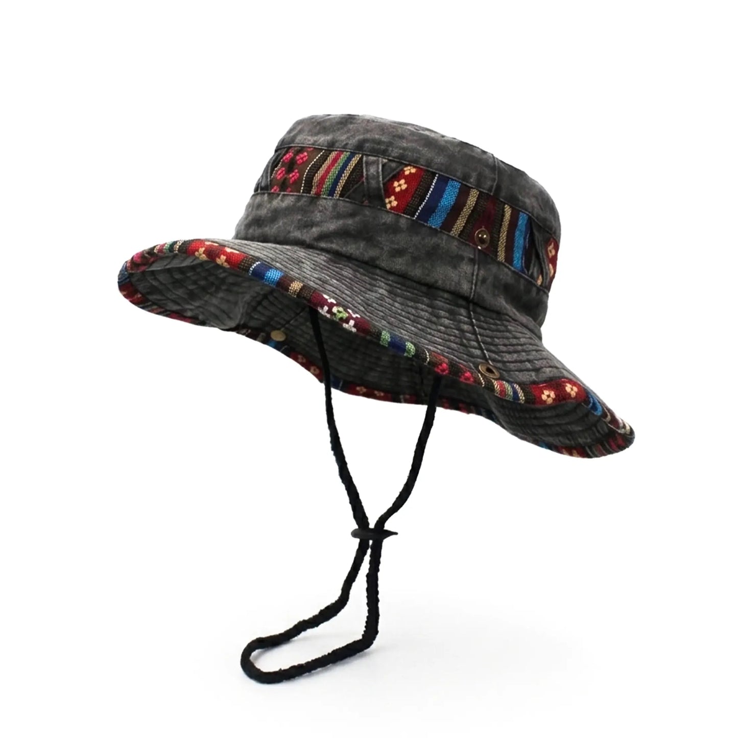 Handmade Artisan Washed Cotton Bucket Hat with Ethnic Band
