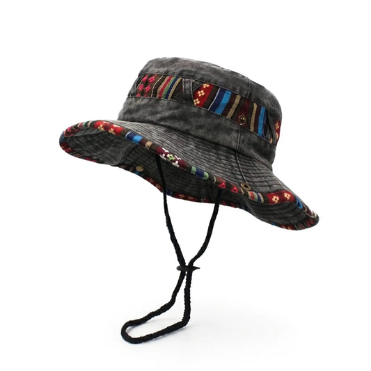 Handmade Artisan Washed Cotton Bucket Hat with Ethnic Band