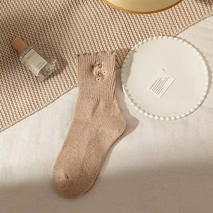 36-40 EU | Cozy Floral Embroidered Winter Socks – 3 Colors