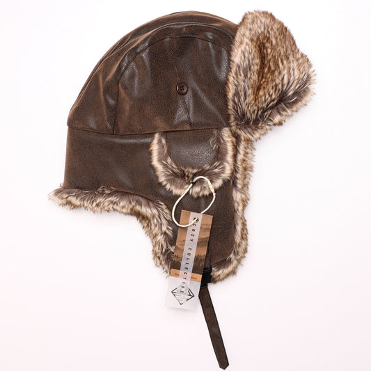 Handmade Real Leather & Genuine Fur Trapper Hat - Sizes L & XL