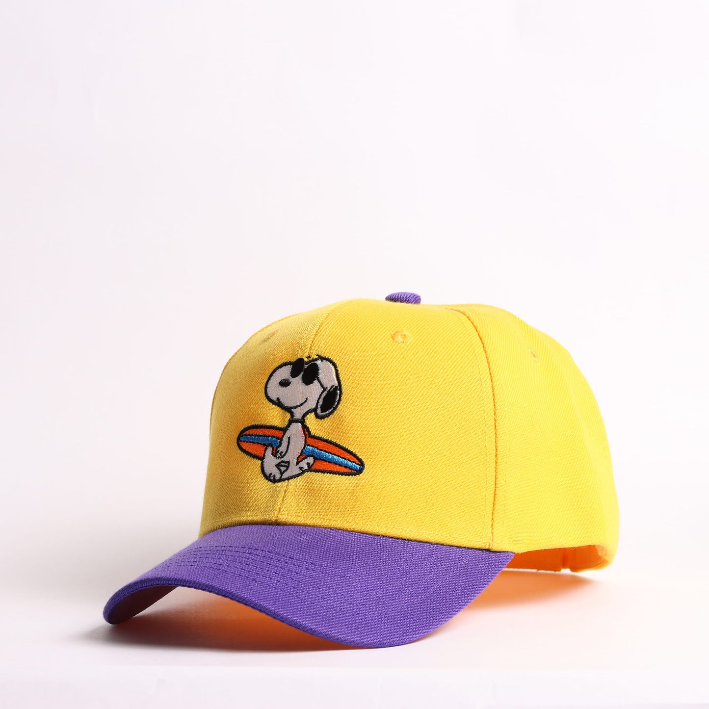 Snoopy Surfer Embroidered Snapback – Yellow/Purple