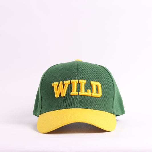 WILD Embroidered Two-Tone Snapback Baseball Cap | Forest Green & Gold