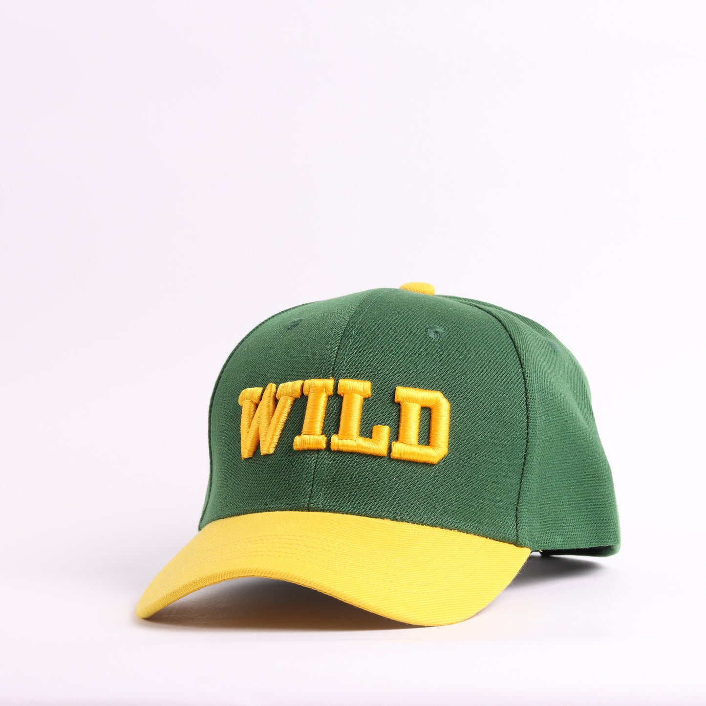 WILD Embroidered Two-Tone Snapback Baseball Cap | Forest Green & Gold