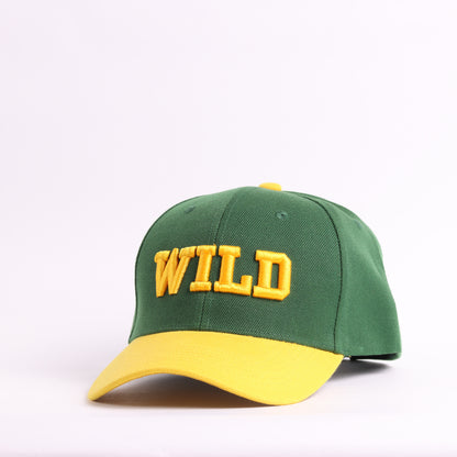 WILD Embroidered Two-Tone Snapback Baseball Cap | Forest Green & Gold