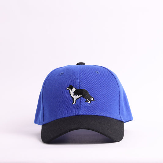 Border Collie Embroidered Baseball Cap | Royal Blue & Black Two-Tone Dog Lover Hat