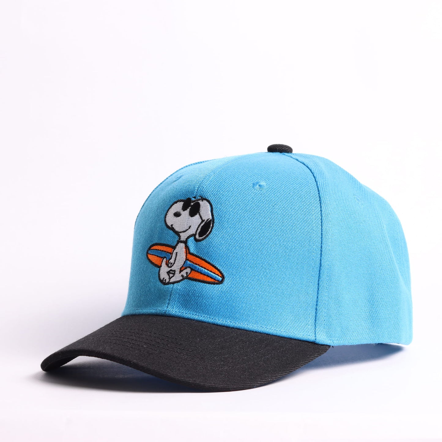 Snoopy Surfer Embroidered Snapback – Sky Blue/Black