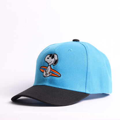 Snoopy Surfer Embroidered Snapback – Sky Blue/Black