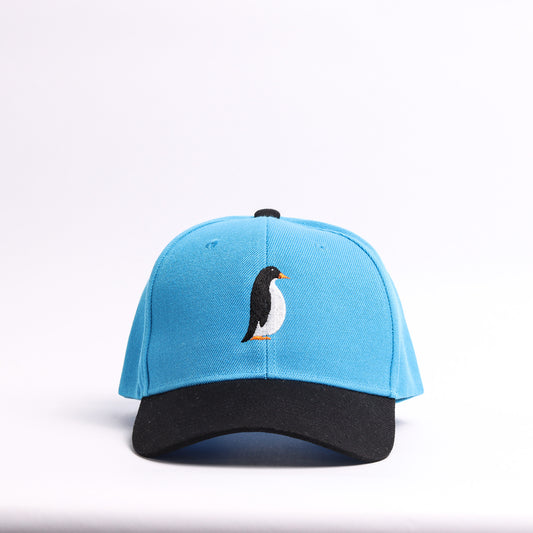 Embroidered Penguin Mascot Baseball Cap | Sky Blue & Black Custom Winter Vibes Dad Hat