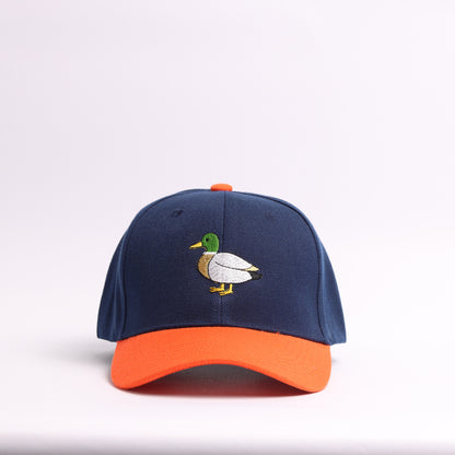 Mallard Duck Embroidered Baseball Cap | Navy & Orange Custom Outdoors Dad Hat