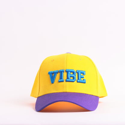 VIBE Embroidered Two-Tone Baseball Cap | Bright Yellow & Purple Snapback