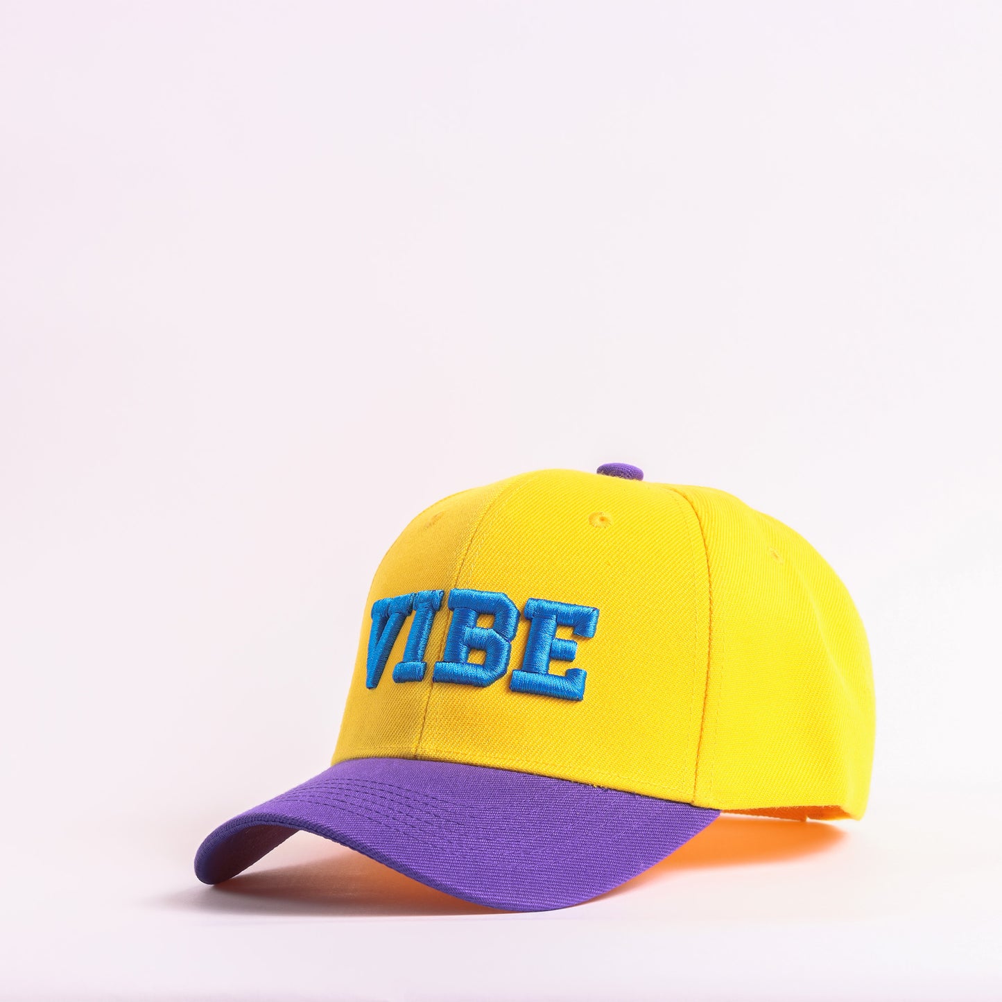 VIBE Embroidered Two-Tone Baseball Cap | Bright Yellow & Purple Snapback