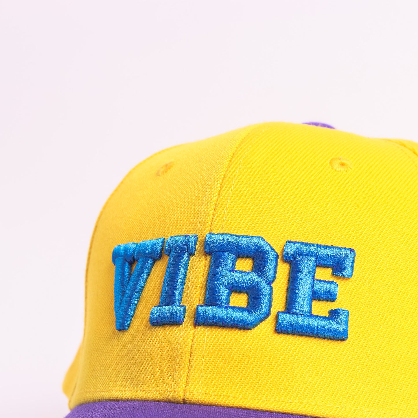 VIBE Embroidered Two-Tone Baseball Cap | Bright Yellow & Purple Snapback