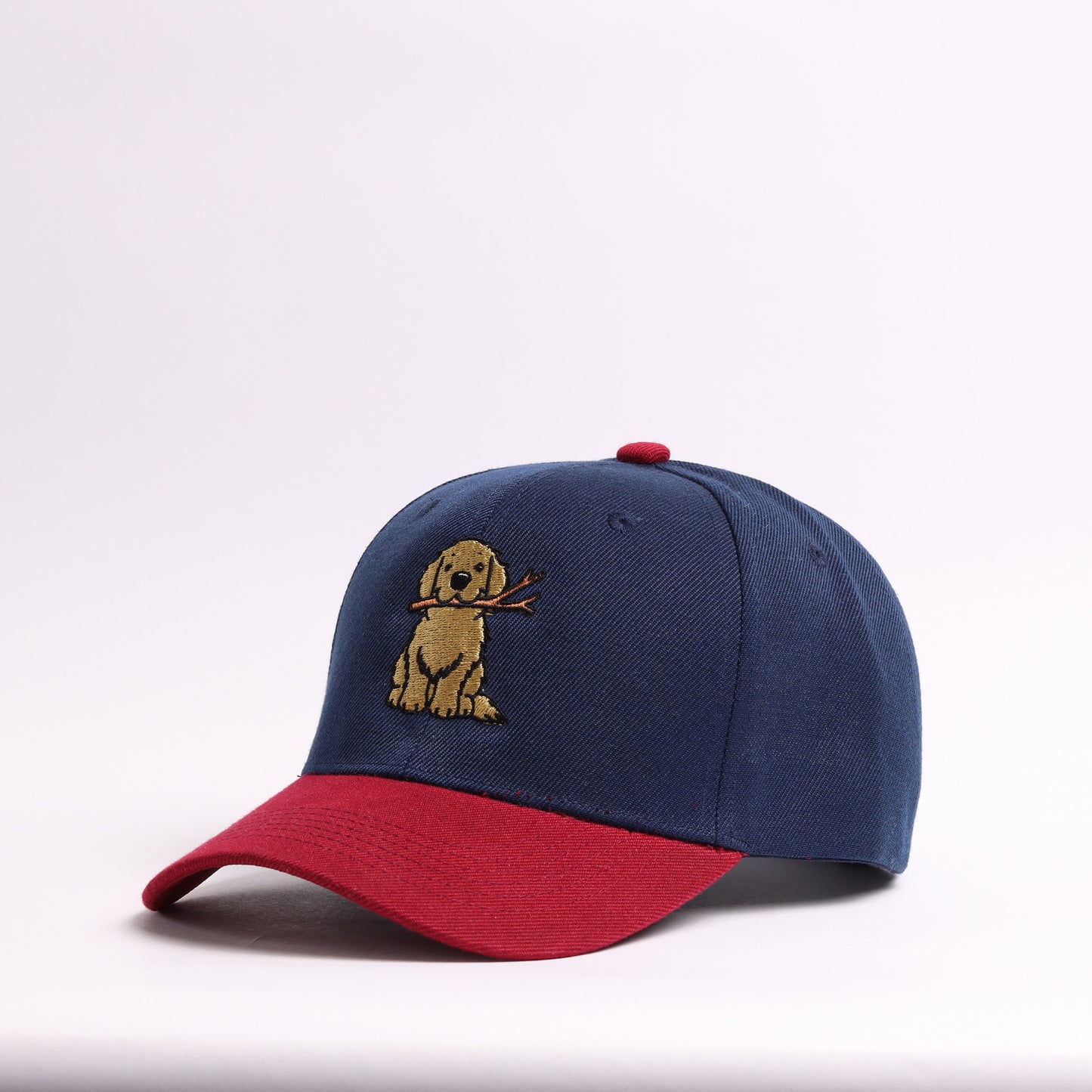 Golden Retriever "Good Boy" Embroidered Baseball Cap | Navy & Maroon Vintage Dad Hat