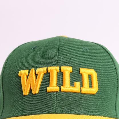 WILD Embroidered Two-Tone Snapback Baseball Cap | Forest Green & Gold