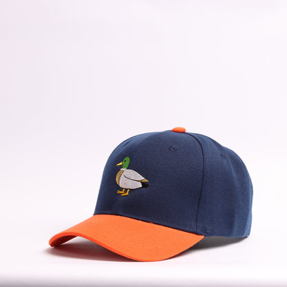 Mallard Duck Embroidered Baseball Cap | Navy & Orange Custom Outdoors Dad Hat