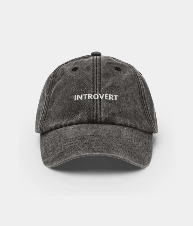 Introvert Minimalist Distressed Dad Hat - Vintage Washed Charcoal Cap Lebanon