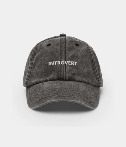 Introvert Minimalist Distressed Dad Hat - Vintage Washed Charcoal Cap Lebanon