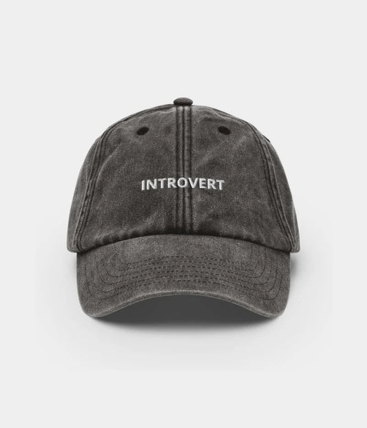 Introvert Minimalist Distressed Dad Hat - Vintage Washed Charcoal Cap Lebanon