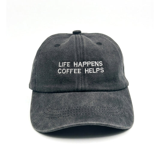 Vintage Black "Life Happens Coffee Helps" Embroidered Hat | Coffee Lover Dad Hat Lebanon