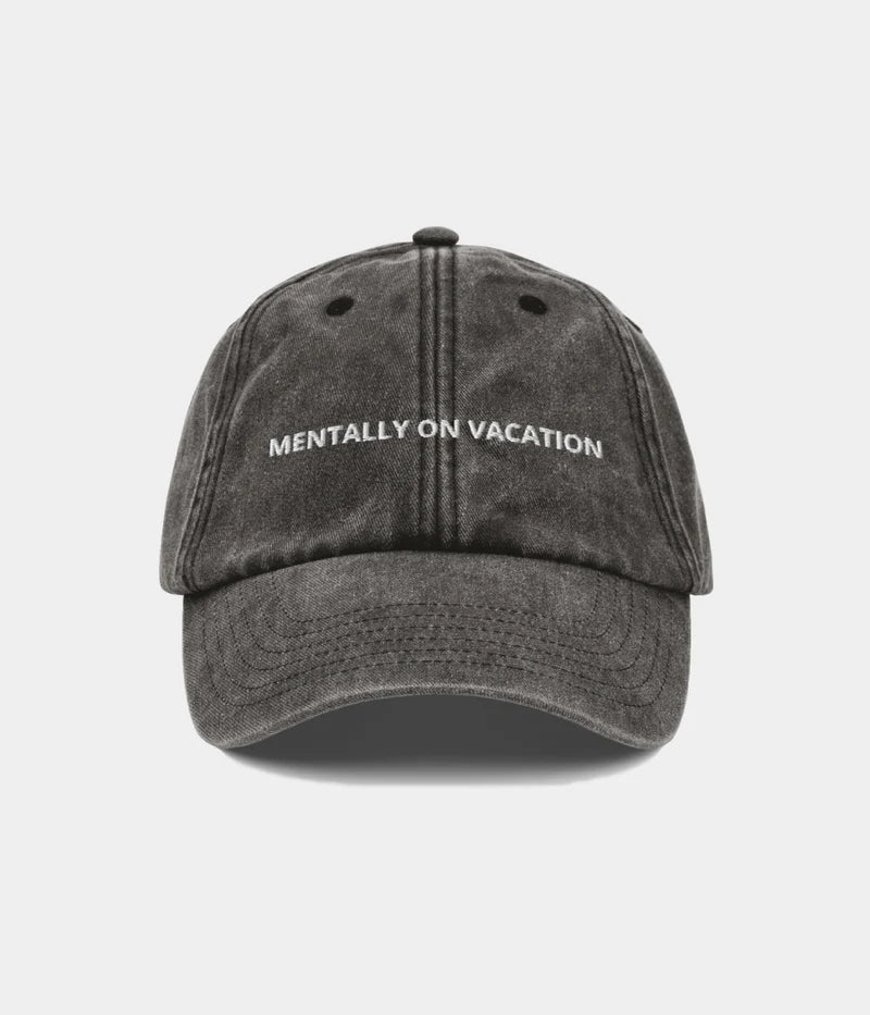 Mentally On Vacation Distressed Dad Hat - Vintage Washed Charcoal Cap Lebanon
