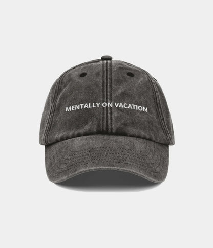 Mentally On Vacation Distressed Dad Hat - Vintage Washed Charcoal Cap Lebanon