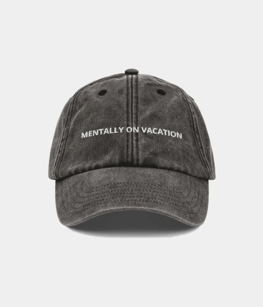 Mentally On Vacation Distressed Dad Hat - Vintage Washed Charcoal Cap Lebanon