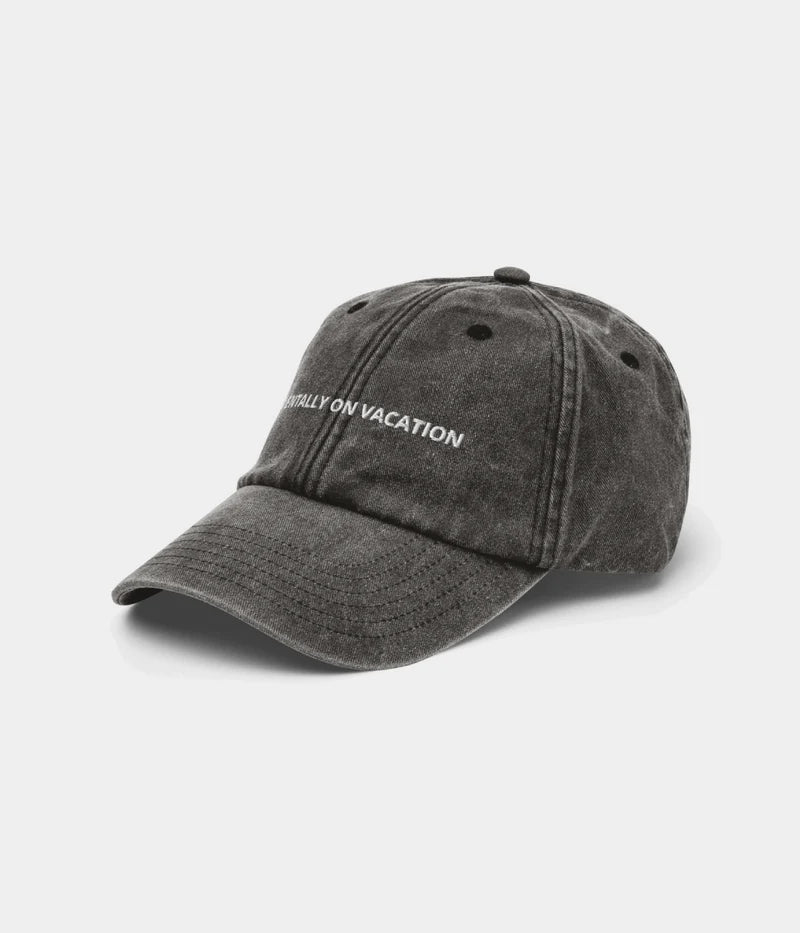 Mentally On Vacation Distressed Dad Hat - Vintage Washed Charcoal Cap Lebanon