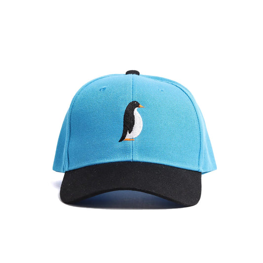 Embroidered Penguin Mascot Baseball Cap | Sky Blue & Black Custom Winter Vibes Dad Hat