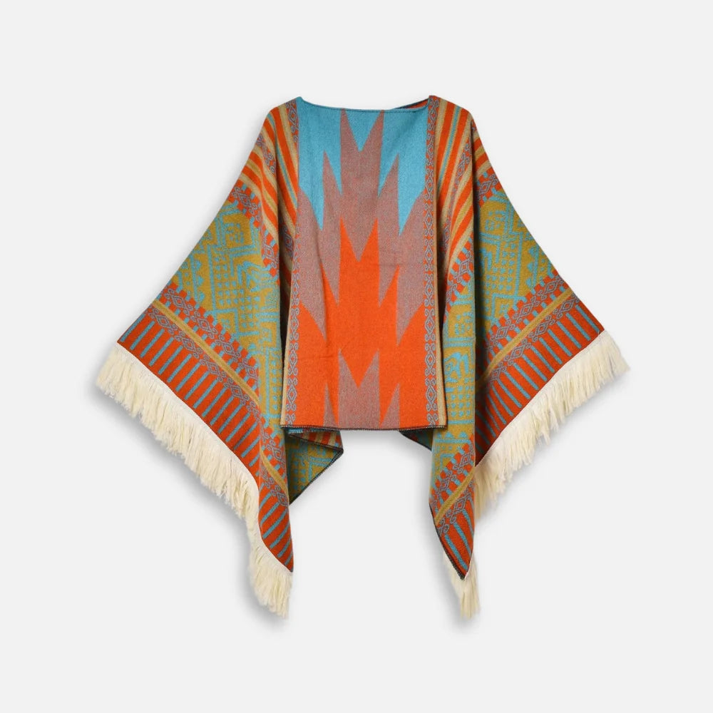 Andean Sunset – Traditional Peruvian-Inspired Poncho with Fringes