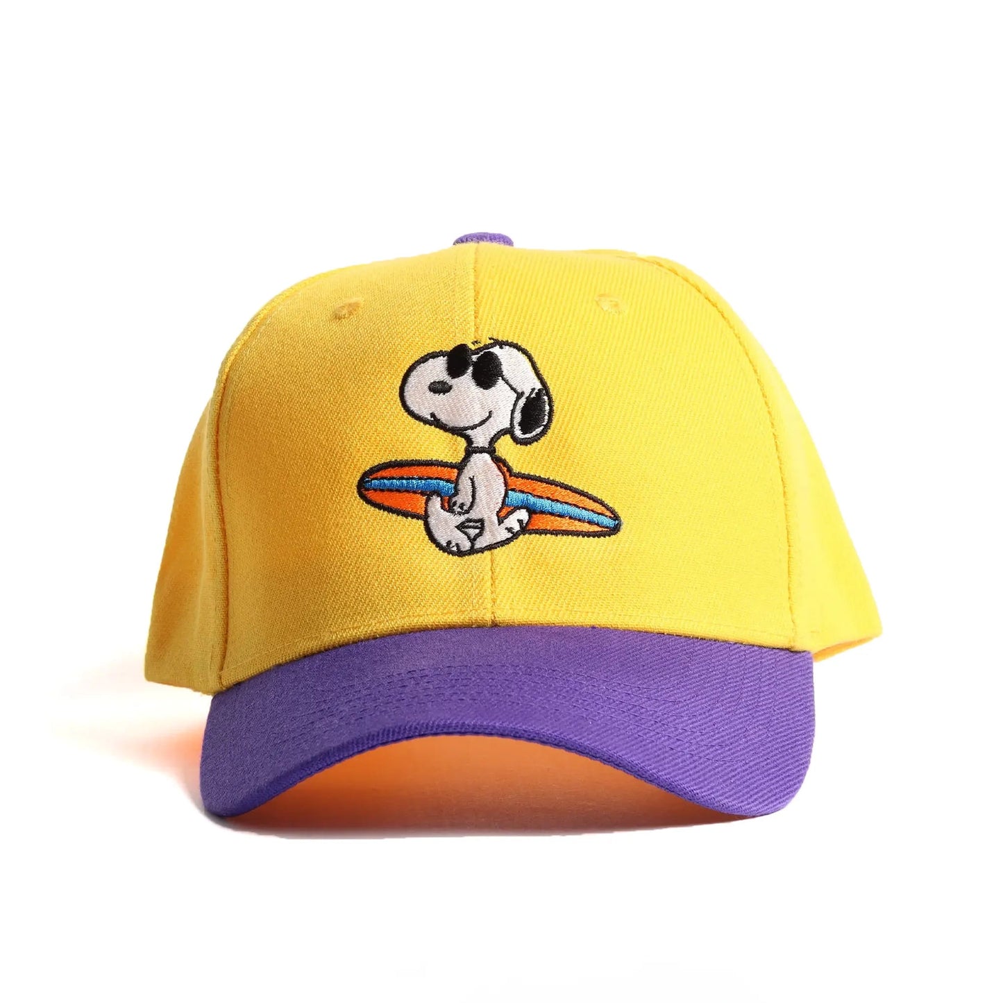 Snoopy Surfer Embroidered Snapback – Yellow/Purple