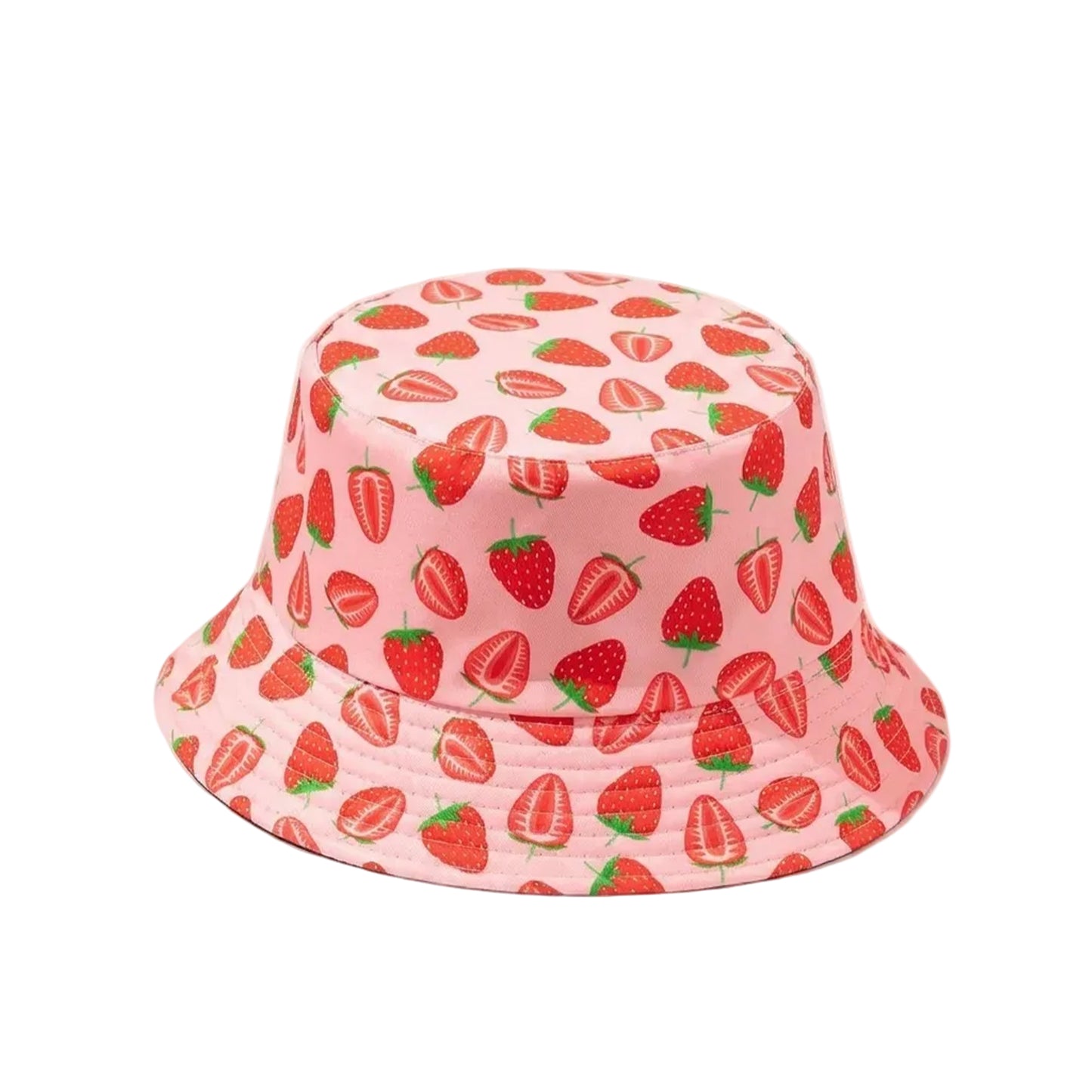 Pastel Pink Strawberry Print Bucket Hat – Cute Fruit Pattern Summer Sun Cap