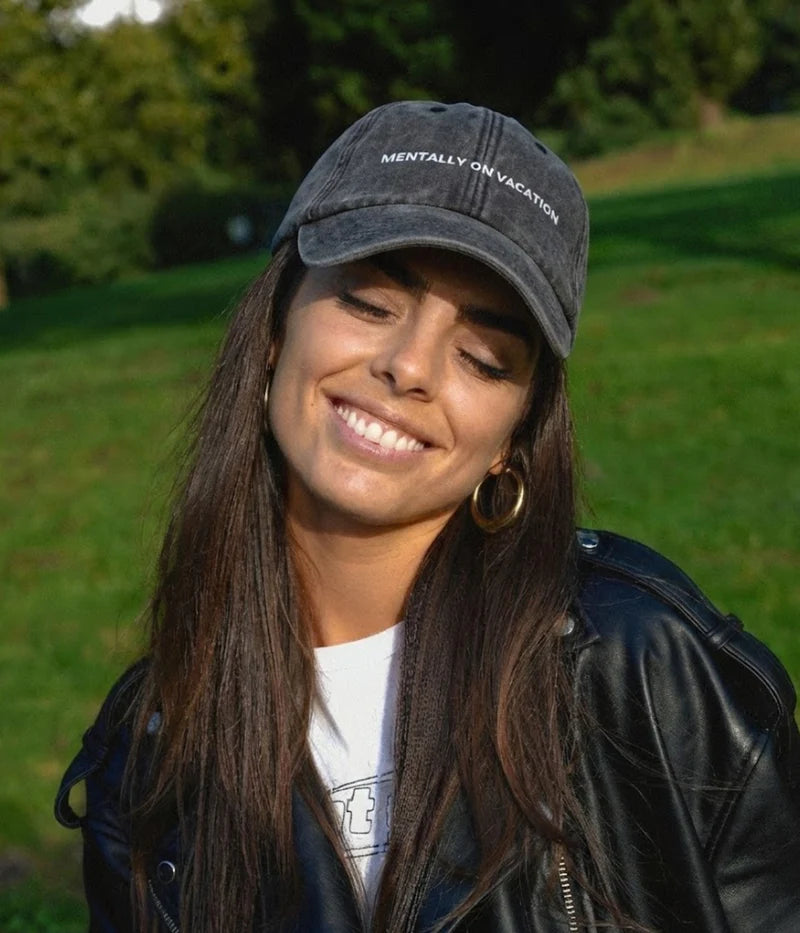 Mentally On Vacation Distressed Dad Hat - Vintage Washed Charcoal Cap Lebanon